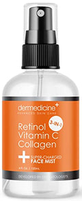 3 in 1 Super-Charged Anti-Aging Face Mist w/Retinol, Vitamin C + Collagen | Hydrates, Refreshes & Brightens for a More Glowing Complexion | 4 fl oz, 120 ml