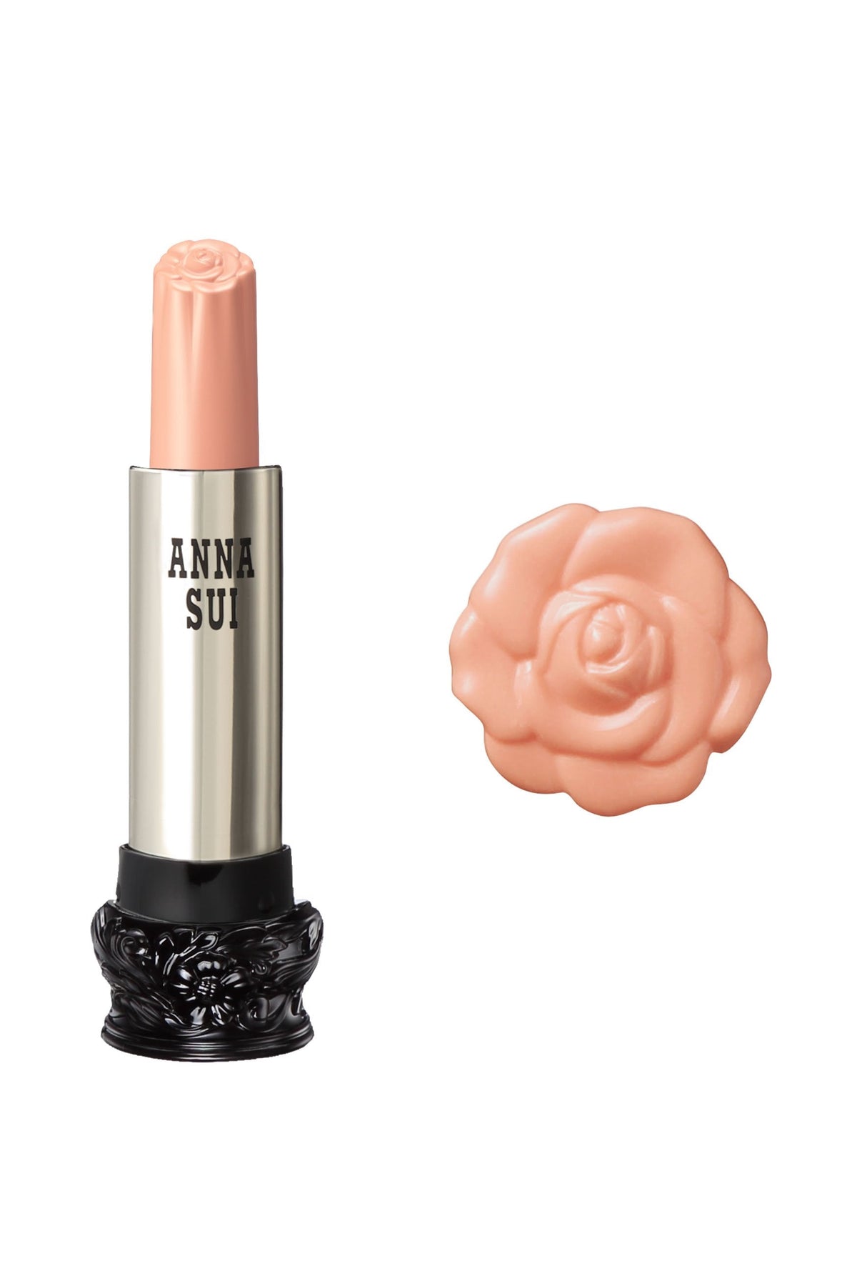 500 - Light Rose, in a cylindrical container, large black base, engraved floral design, metallic body