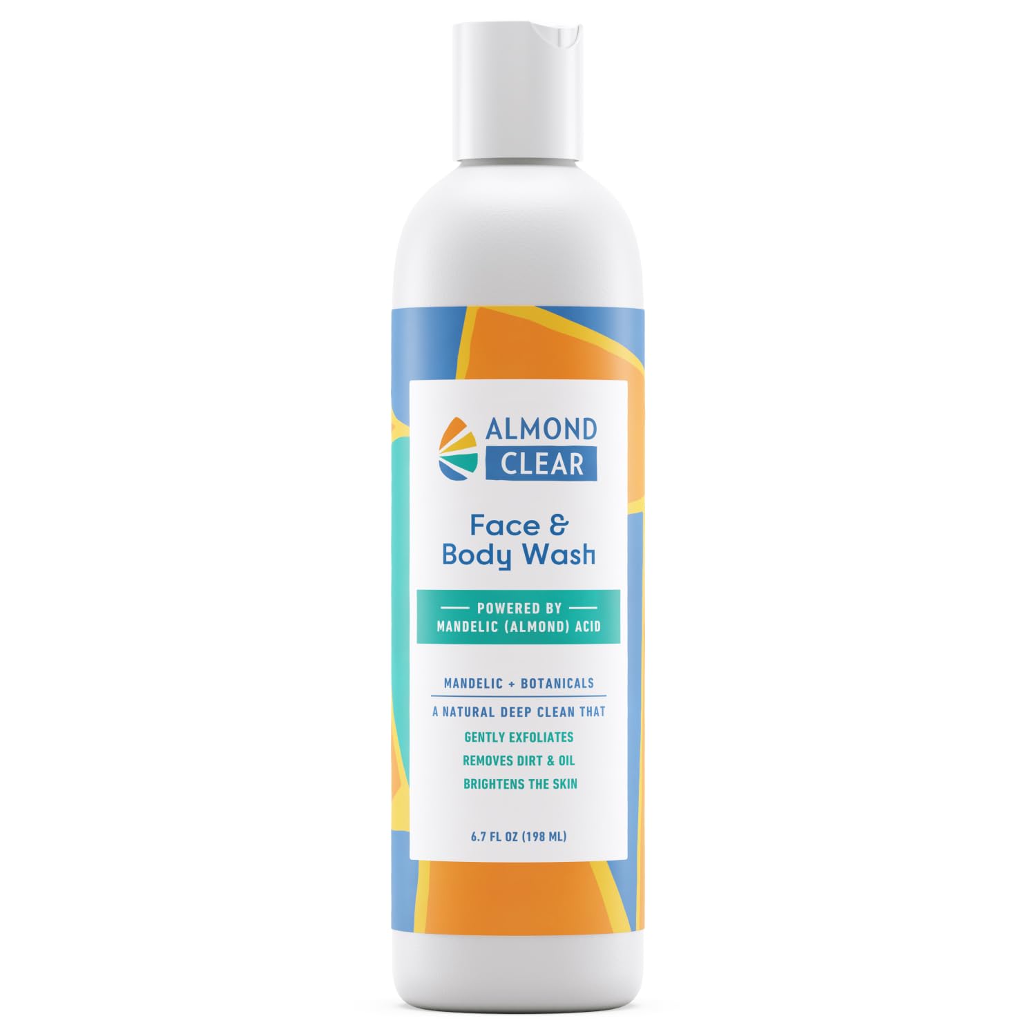 Almond Clear Face & Body Wash [6.7 Fl Oz] Skin Care for Acne and Folliculitis-Prone Skin - Gentle Everyday Exfoliating Cleanser with Mandelic Acid and Botanicals