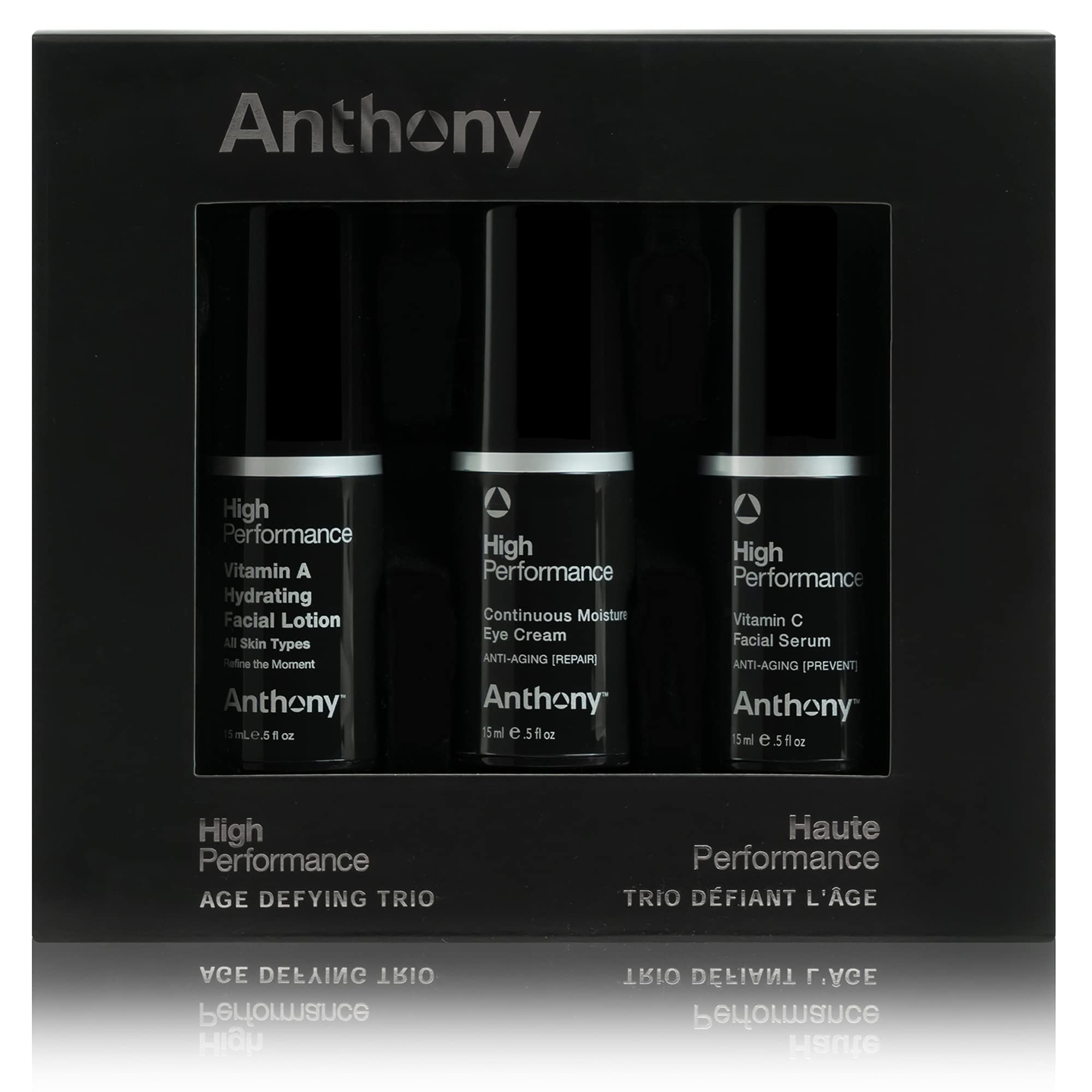 Anthony High Performance Trio Kit, Set Includes HP Continuous Moisture Eye Cream 0.5 Fl Oz, HP Vitamin C Facial Serum 0.5 Fl Oz, HP Vitamin A Hydrating Facial Lotion 0.5 Fl Oz