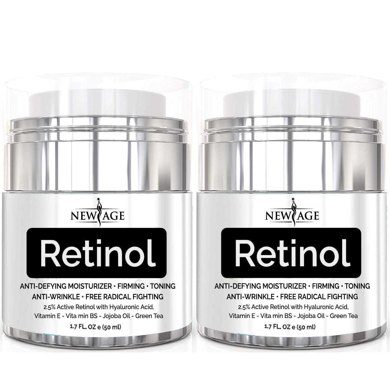 NEW AGE Retinol Cream Neck & Facial Moisturizer Serum with Hyaluronic Acid, Vitamin E - Anti Aging Formula Reduces Wrinkles, Fine Lines-Day and Night Cream 1.7 Fl Oz - 2 Pack - Retinol