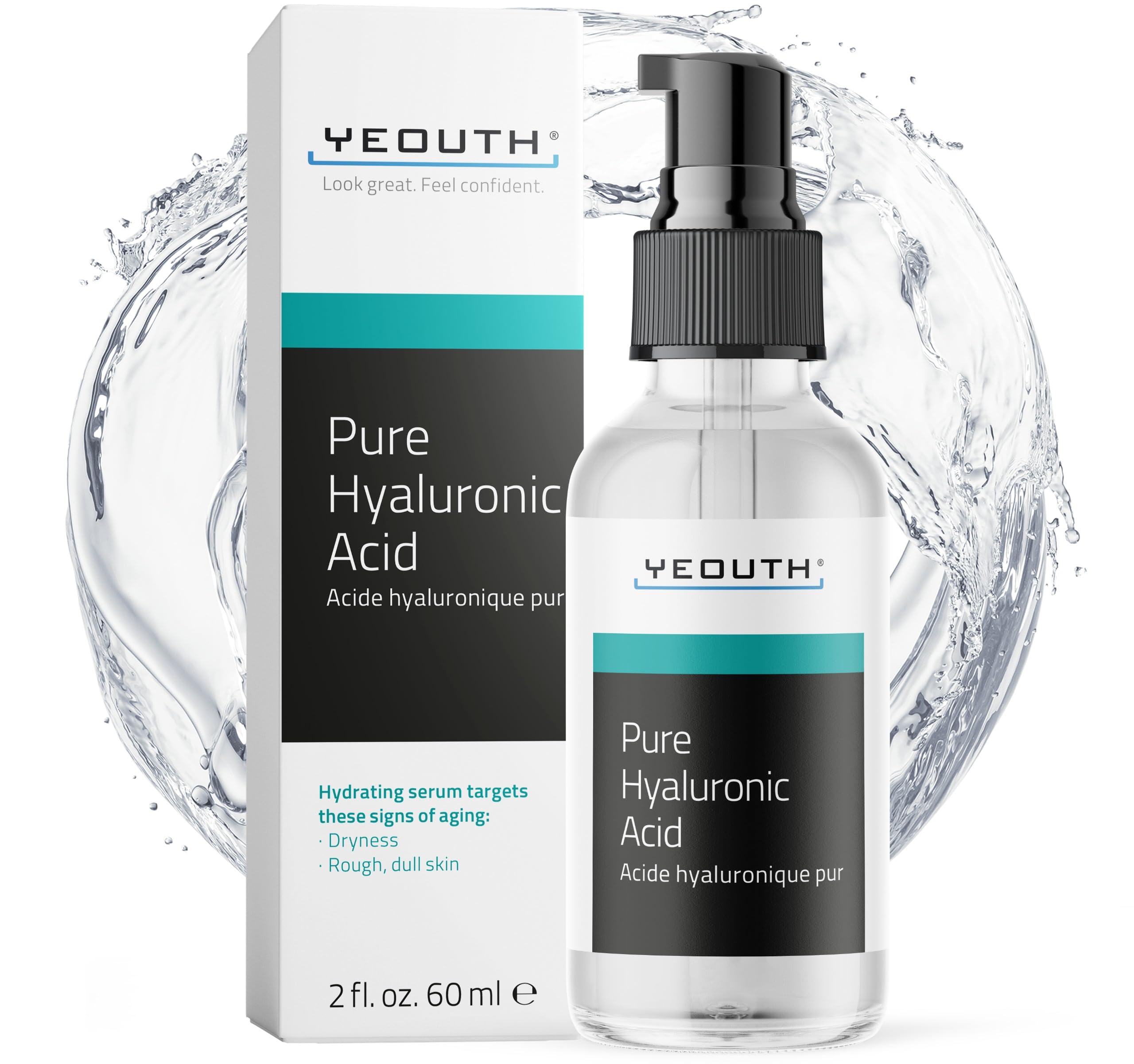YEOUTH 100% Pure Hyaluronic Acid Serum for Face, Hydrating Serum, Wrinkles, Dark Spots & Dull Skin, Anti Aging Serum, Hyaluronic Serum for Face for Women & Men 2oz