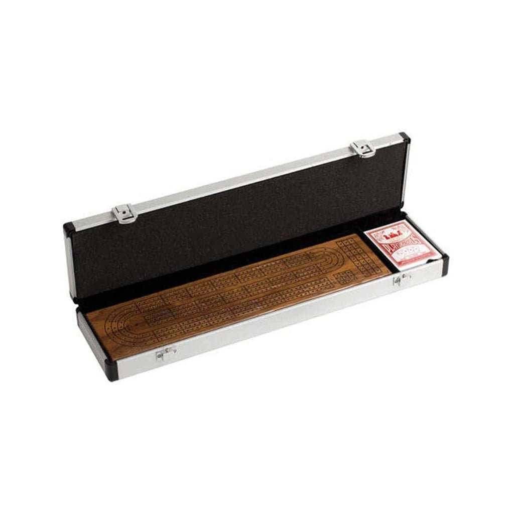 Cribbage - Board(Walnut) - 3 Color Track + Cards(in Aluminum Case)